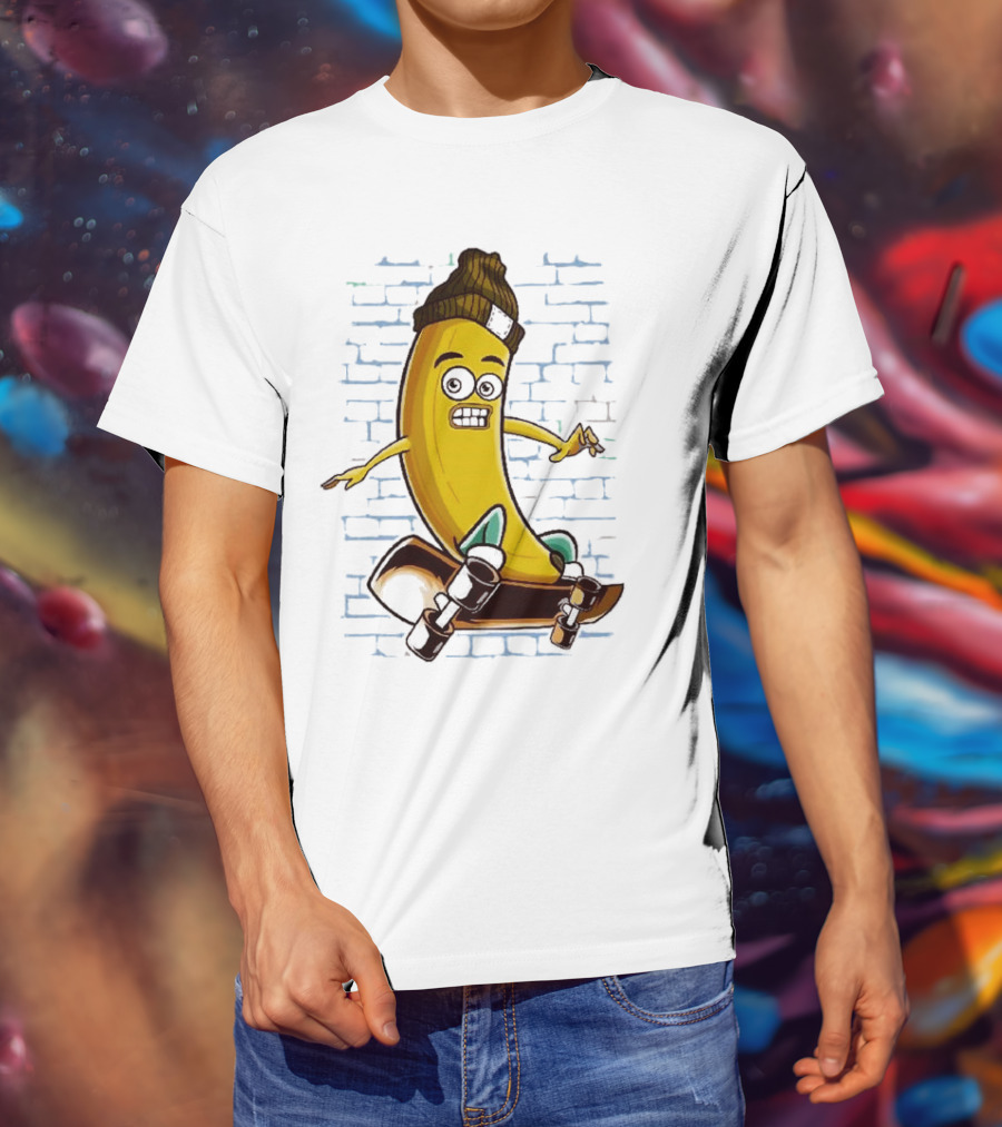 Inktastic Skateboarding Banana Beanie Graffiti Style Skateboard Rider T-Shirt