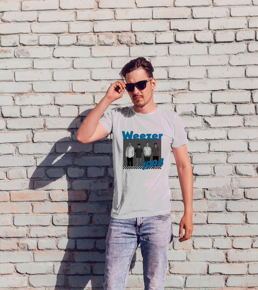 Weezer 1994 Band Photo With Checkered T-Shirt