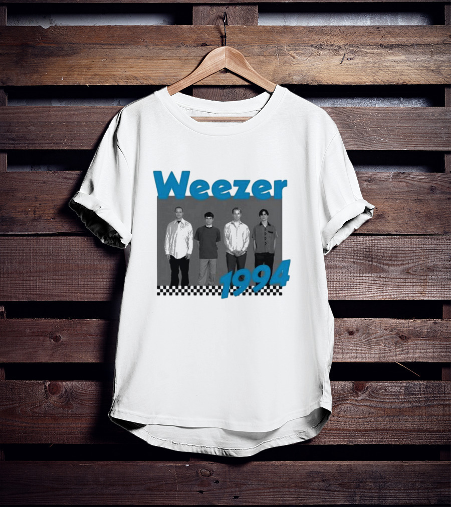 Weezer 1994 Band Photo With Checkered T-Shirt