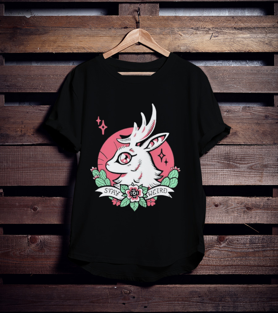 Stay Weird Bgibs Fantasy Deer Floral Circle Cactus Flowers T-Shirt