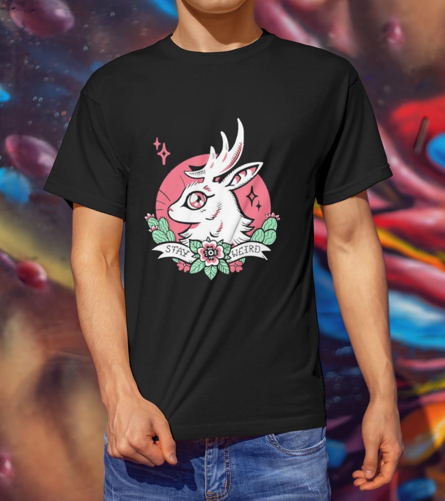 Stay Weird Bgibs Fantasy Deer Floral Circle Cactus Flowers T-Shirt