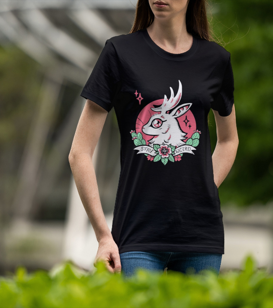 Stay Weird Bgibs Fantasy Deer Floral Circle Cactus Flowers T-Shirt