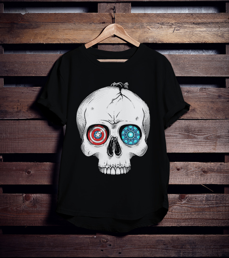 United We Stand Captain America Iron Man Civil War Skull T-Shirt