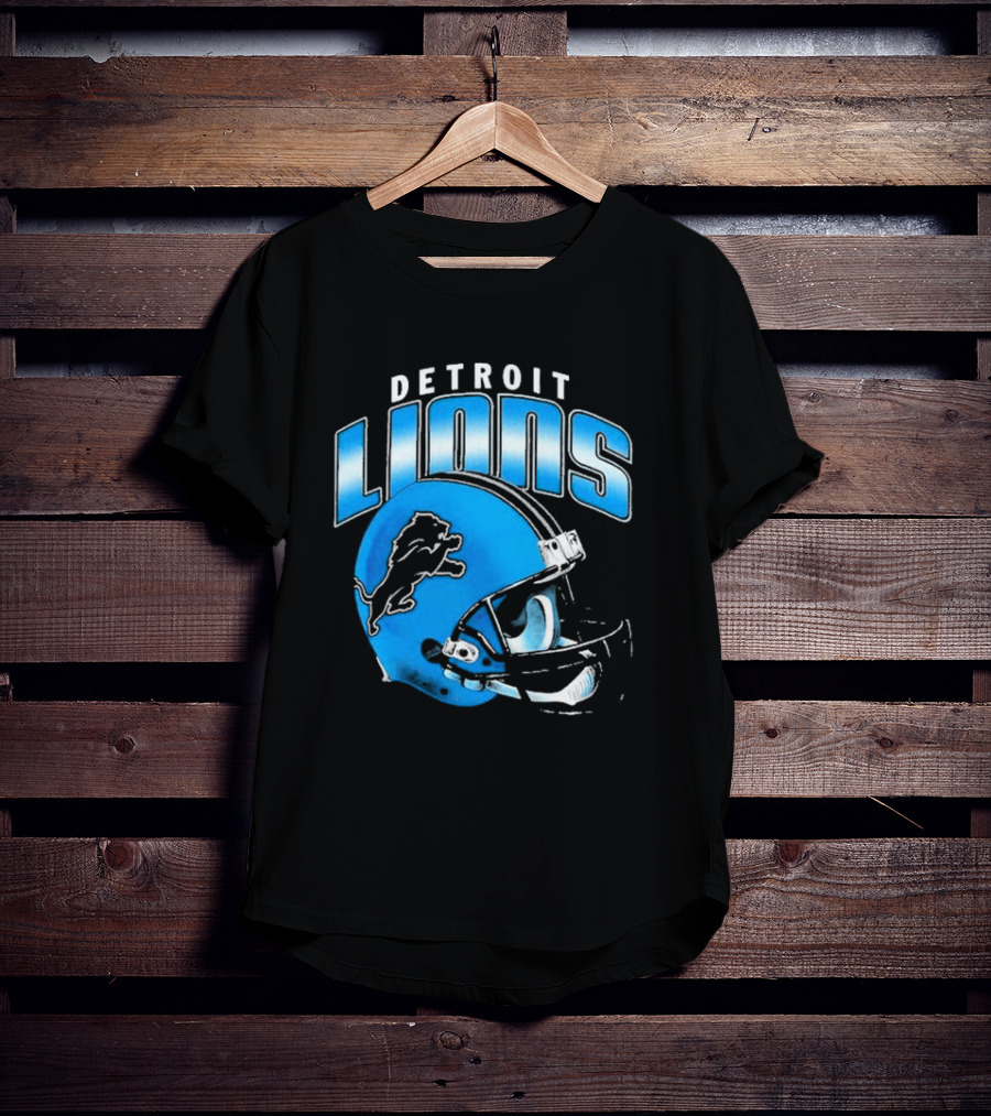 Detroit Lions Blue Gradient Football Helmet T-Shirt