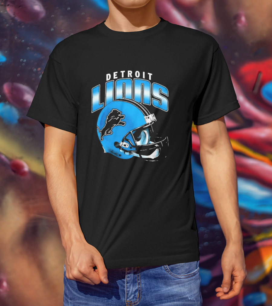 Detroit Lions Blue Gradient Football Helmet T-Shirt