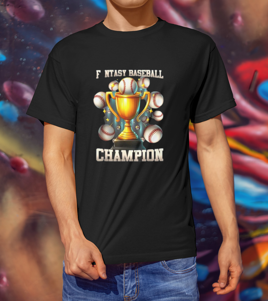 Fantasy Baseball Champion Trophy With Baseballs T-Shirt