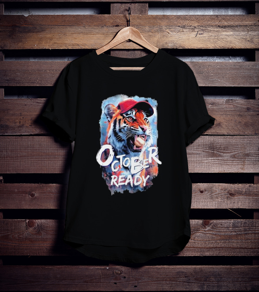 October Ready Tiger Baseball Sports Playoffs Roaring With Determination T-Shirt
