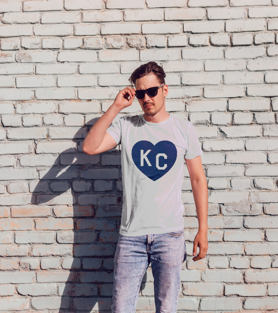 KC Heart Powder Blue Navy T-Shirt