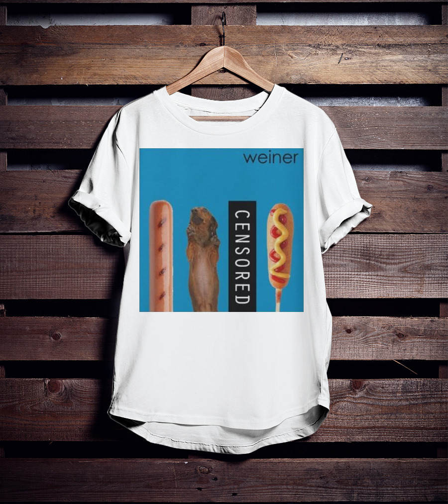 Weiner Hotdogs Censored Blue Background T-Shirt