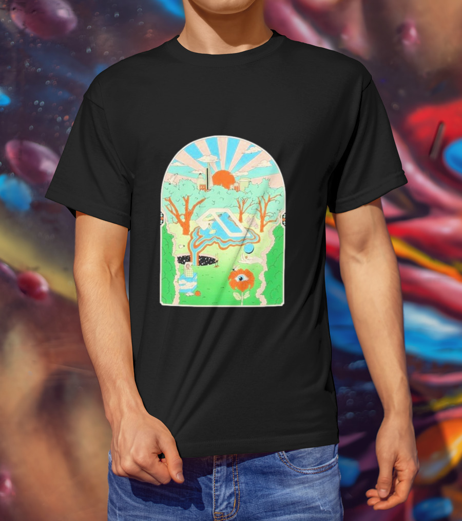 Anjunadeep X Andrew Mcgranahan Psychedelic Landscape With Eye And Cloud Motif T-Shirt