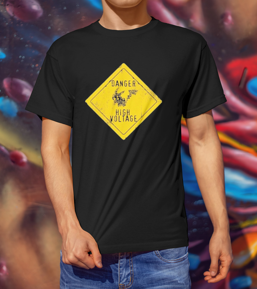 Pikachu Danger High Voltage Sign Warning T-Shirt