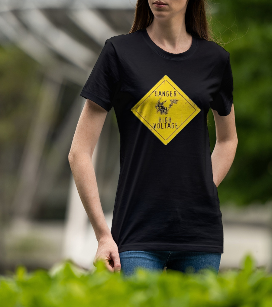 Pikachu Danger High Voltage Sign Warning T-Shirt