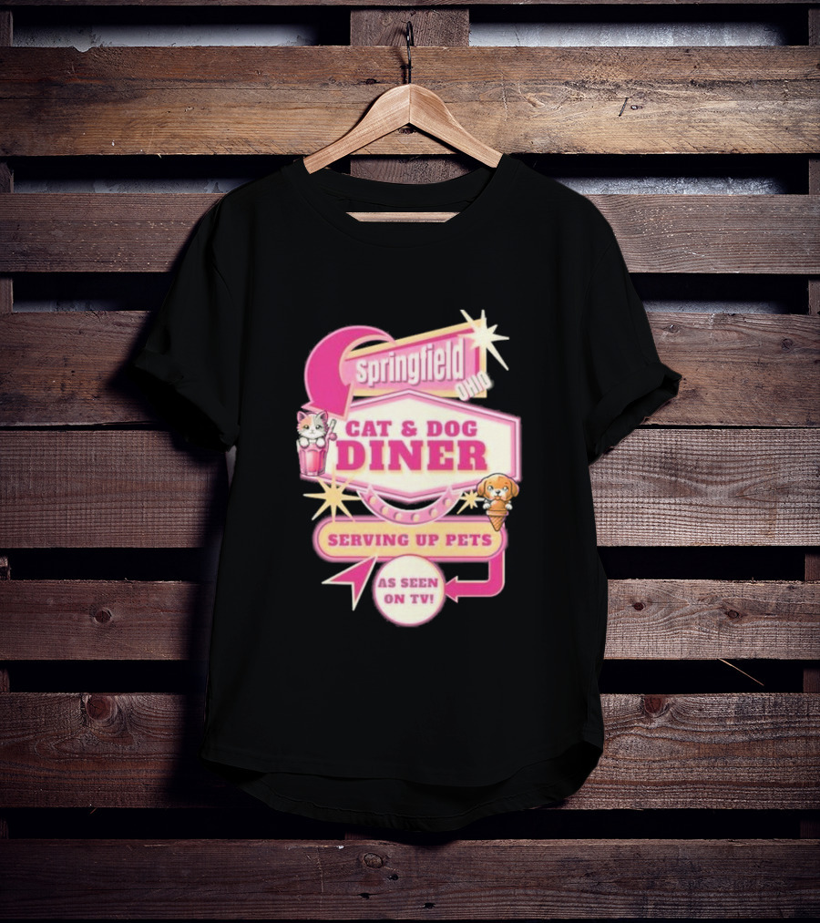 Springfield Cat And Dog Diner Serving Up Pets As Seen On TV Retro Neon Sign T-Shirt