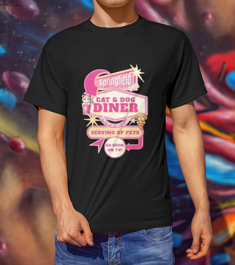 Springfield Cat And Dog Diner Serving Up Pets As Seen On TV Retro Neon Sign T-Shirt