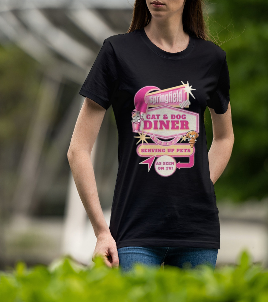 Springfield Cat And Dog Diner Serving Up Pets As Seen On TV Retro Neon Sign T-Shirt