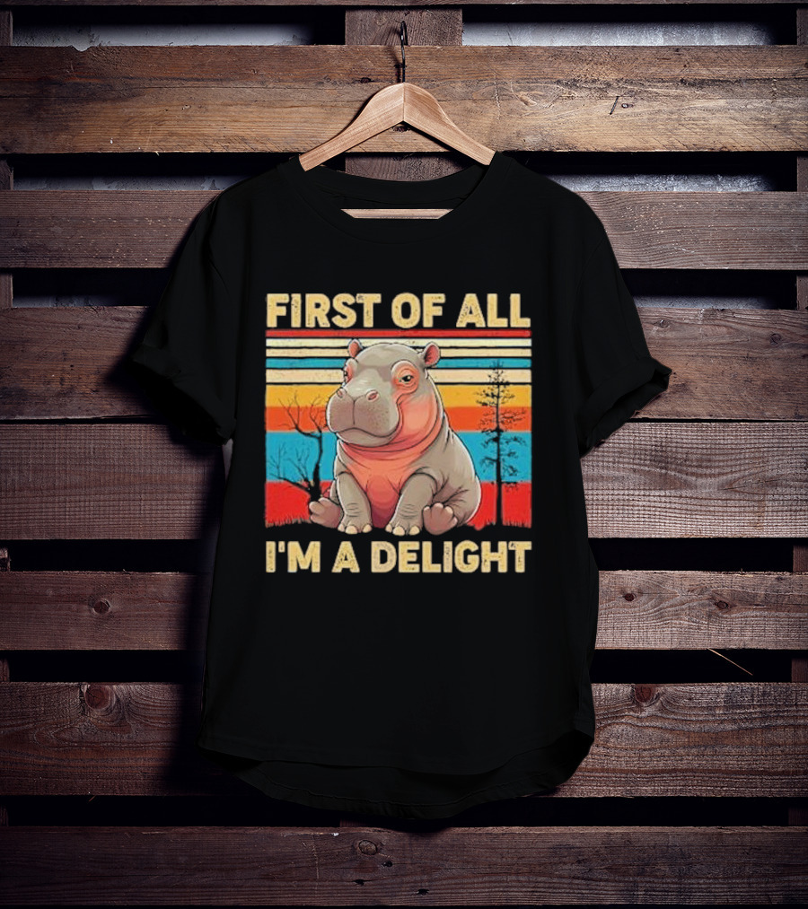 First Of All I'm A Delight Vintage Hippo Retro Stripes T-Shirt
