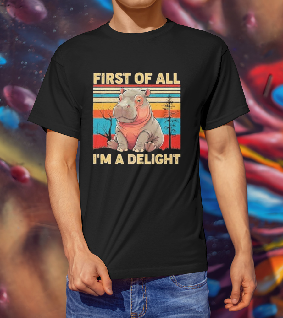 First Of All I'm A Delight Vintage Hippo Retro Stripes T-Shirt