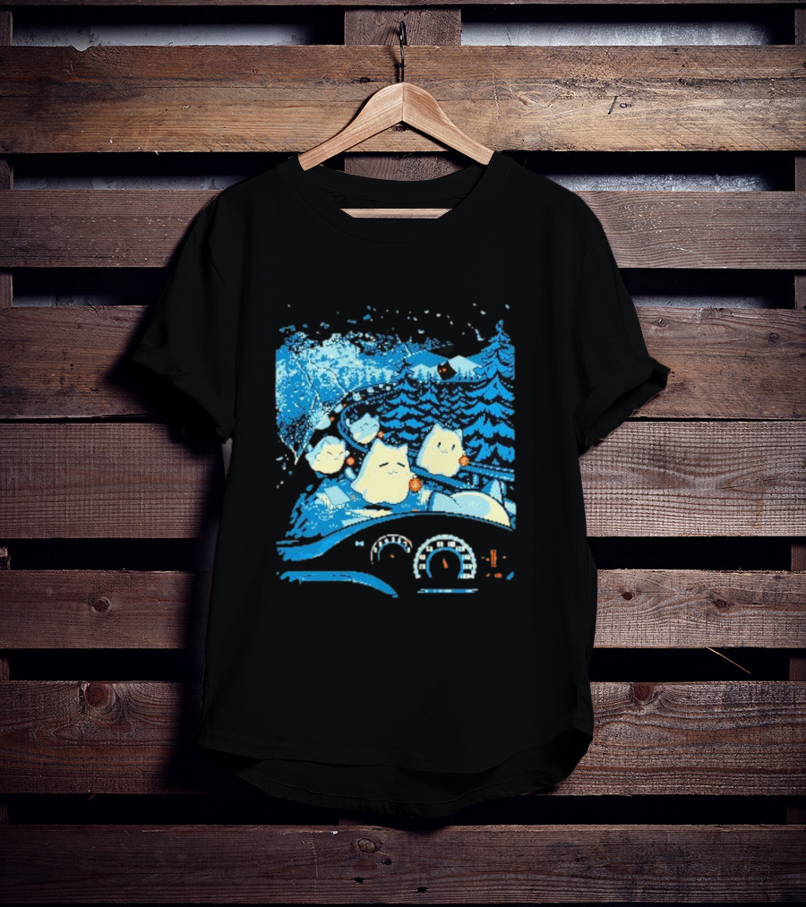 Haunted Road Pixel Art Ghost Cats Forest Adventure T-Shirt