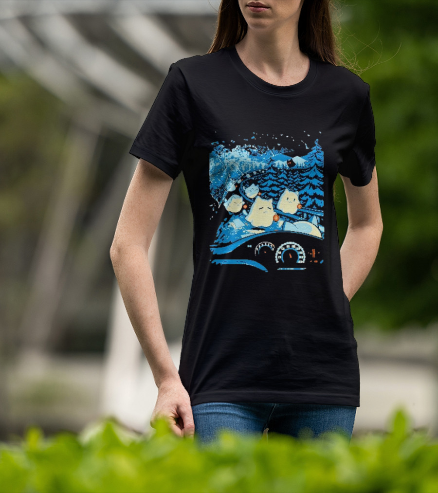 Haunted Road Pixel Art Ghost Cats Forest Adventure T-Shirt