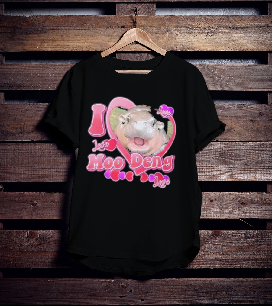 I Love Moo Deng Baby Hippo Heart Love Cute T-Shirt
