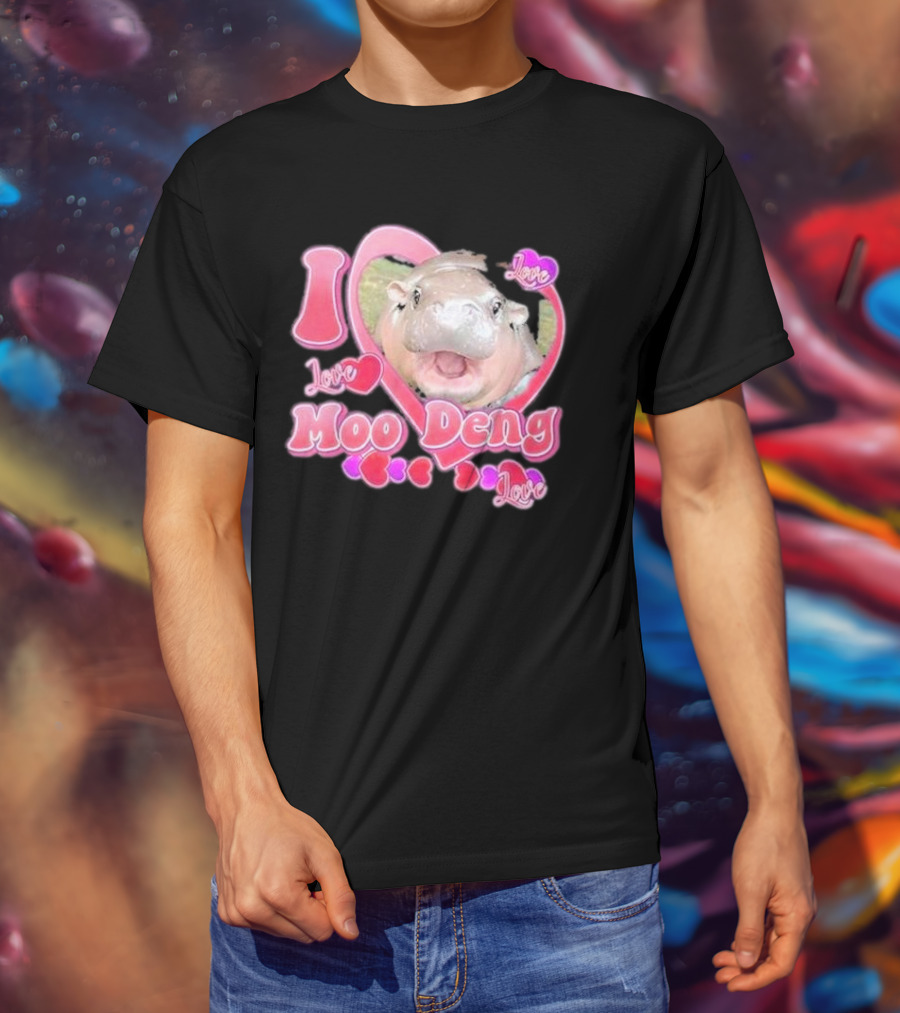 I Love Moo Deng Baby Hippo Heart Love Cute T-Shirt