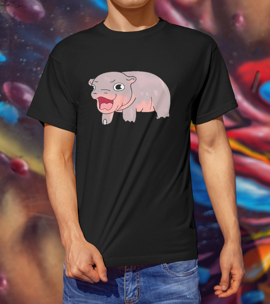 Moo Deng Baby Hippo Hippopotamus Cute Cartoon Character T-Shirt