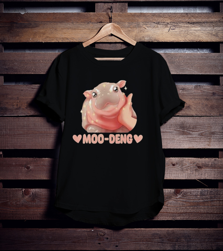 Moo Deng Bouncy Pig Cute Sparkly Hippo Image T-Shirt