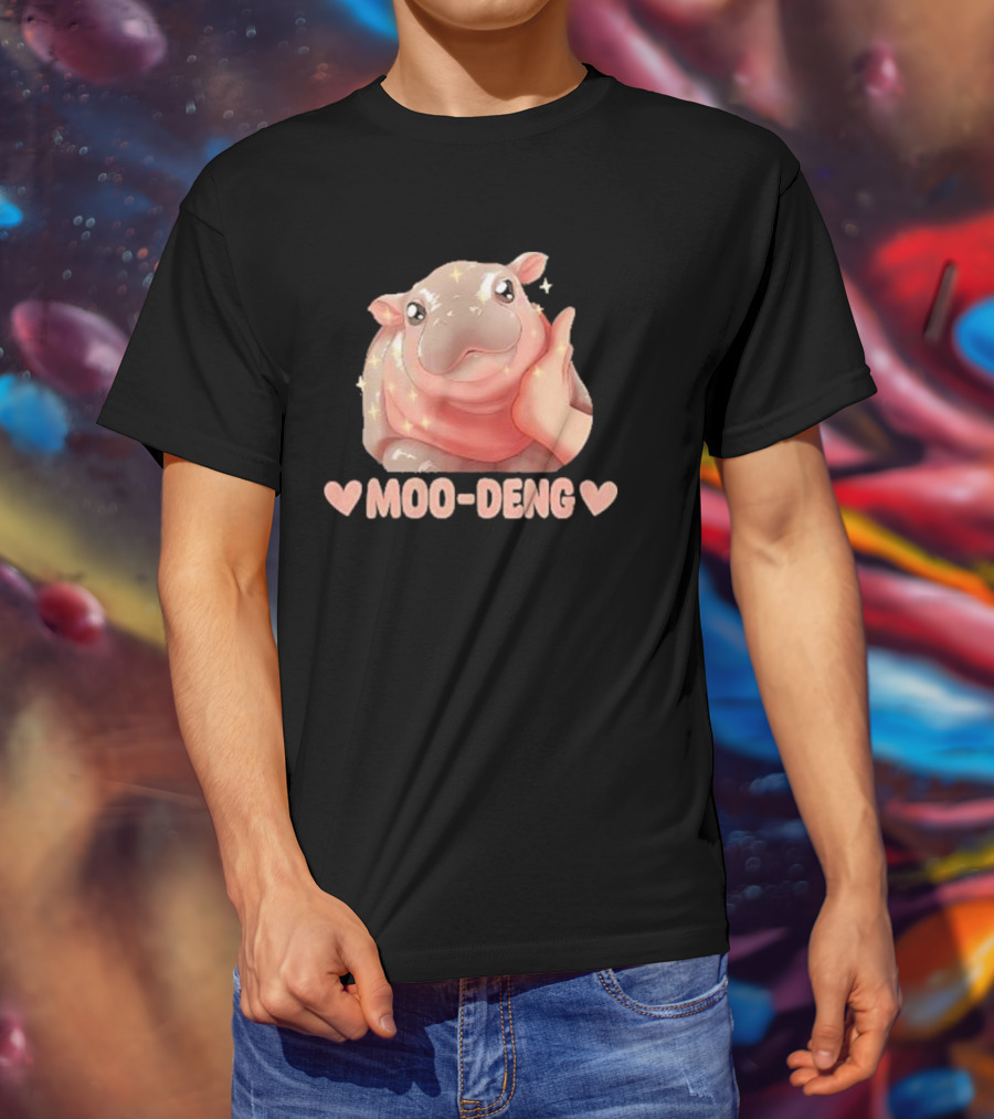 Moo Deng Bouncy Pig Cute Sparkly Hippo Image T-Shirt
