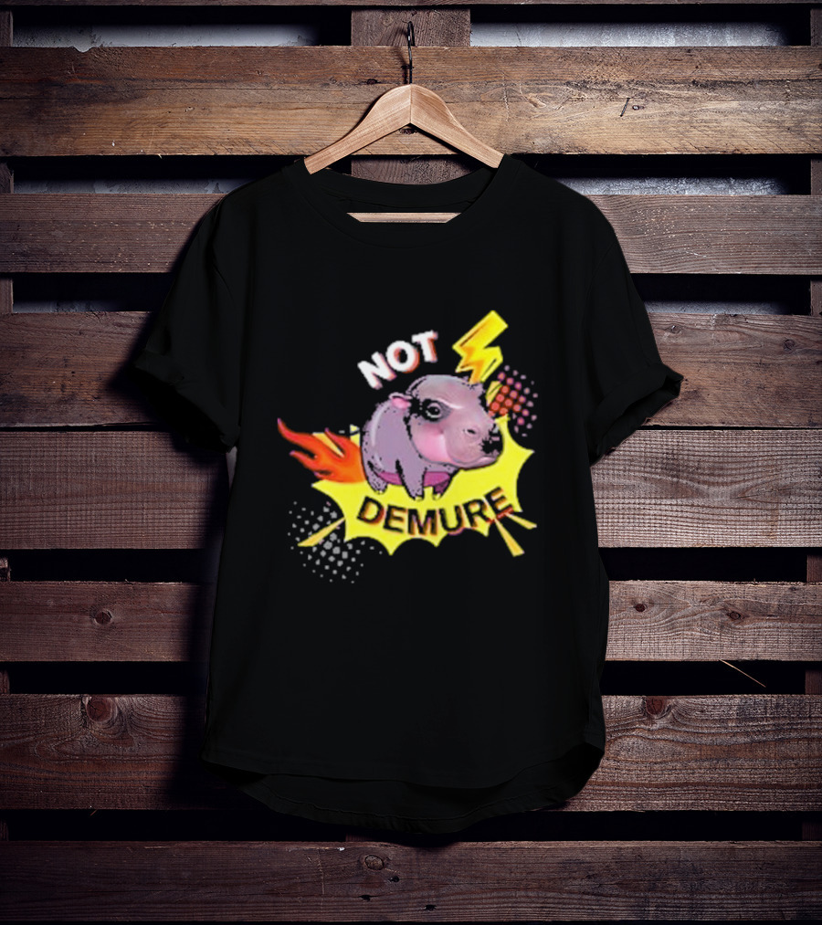 Moo Deng Not Demure Pop Art Hippo Lightning Fire Burst T-Shirt