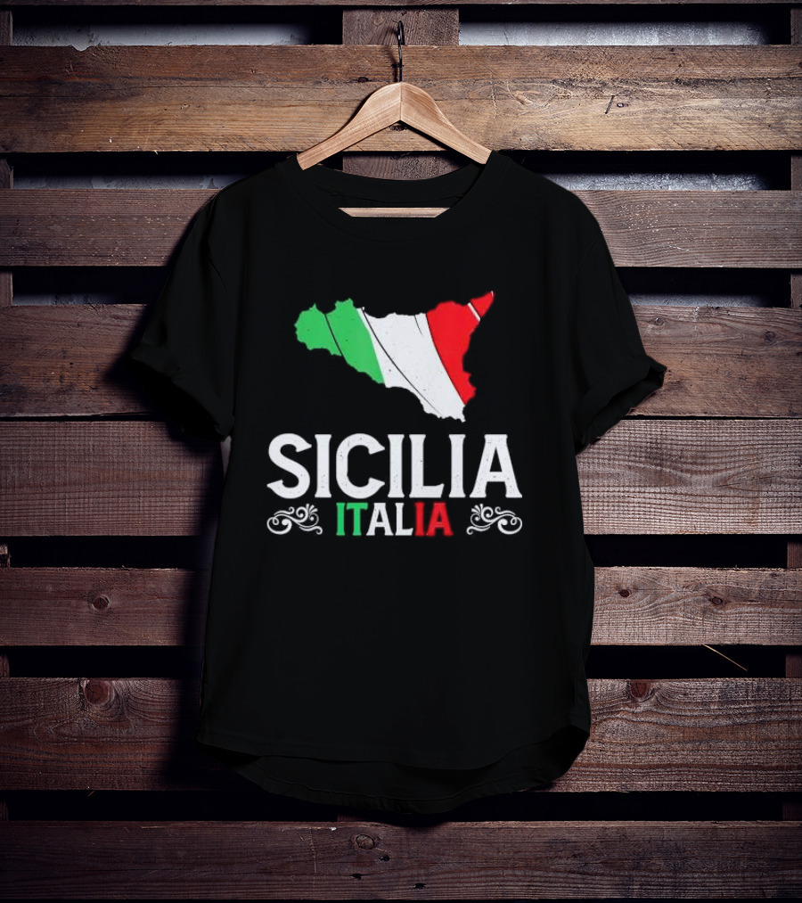 Sicilia Italia Sicily Map Italian Flag T-Shirt