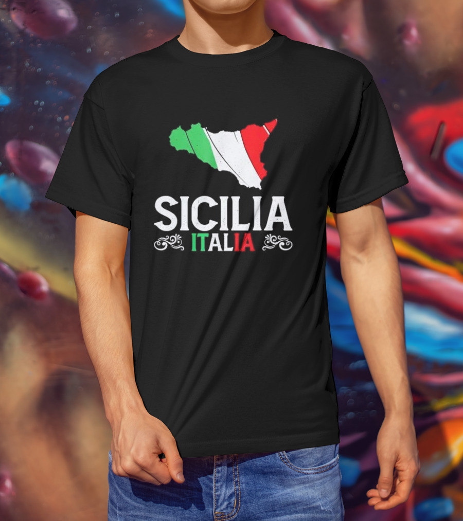 Sicilia Italia Sicily Map Italian Flag T-Shirt