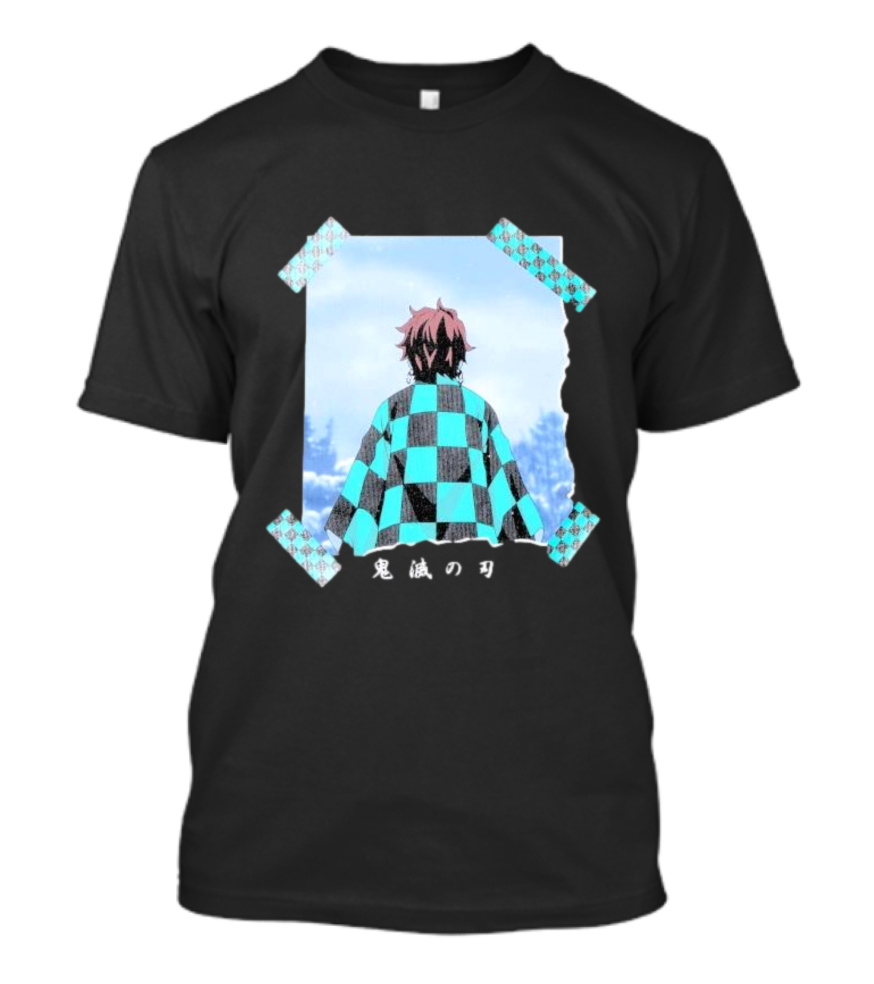Demon Slayer Kimetsu No Yaiba Tanjiro Checkered Cloak Japanese Text UT Collection T-Shirt
