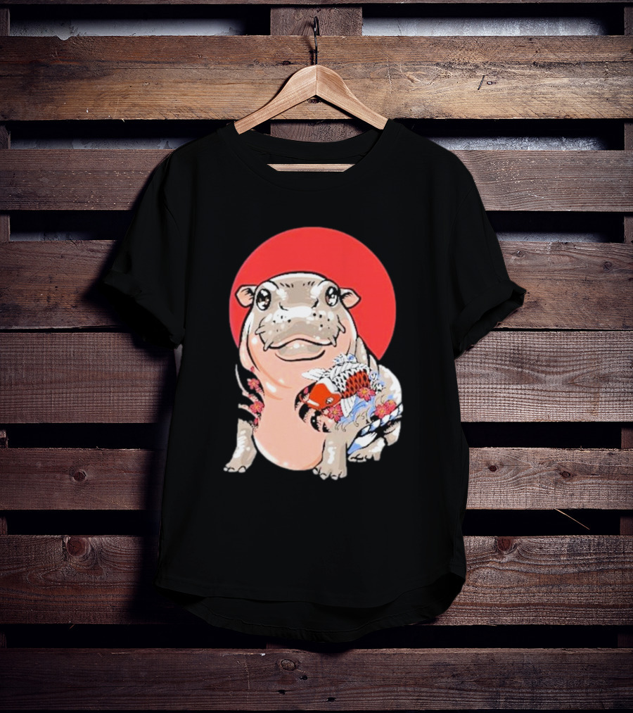 Yakuza Moo Deng Animal Tattoo Koi Fish Red Sun T-Shirt