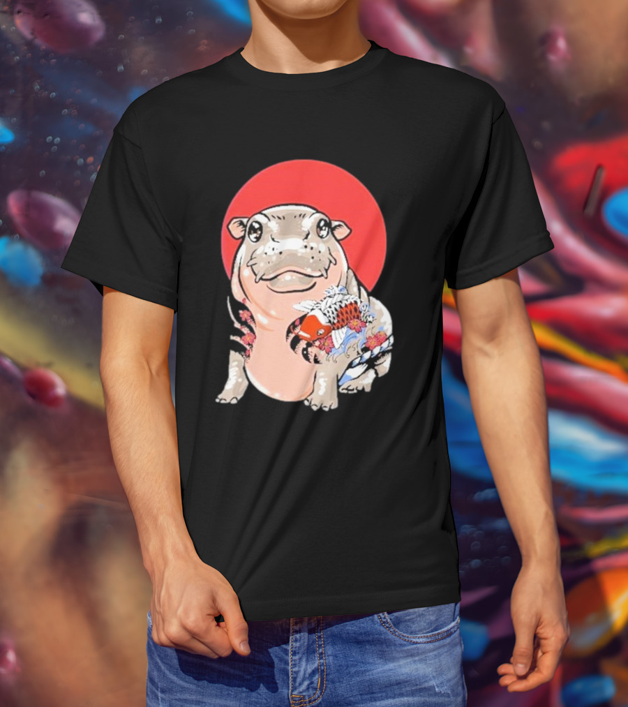 Yakuza Moo Deng Animal Tattoo Koi Fish Red Sun T-Shirt