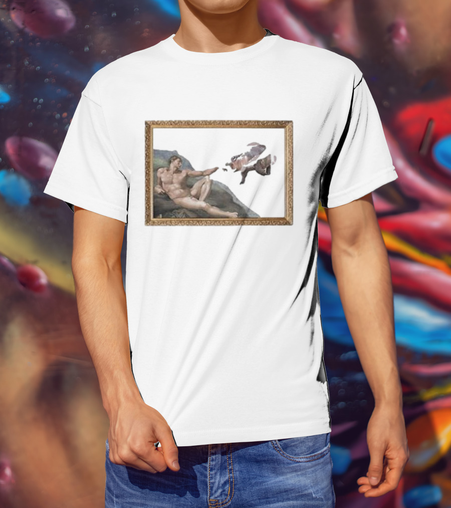 Michelangelo Moo Deng Creation Parody Vintage Frame T-Shirt