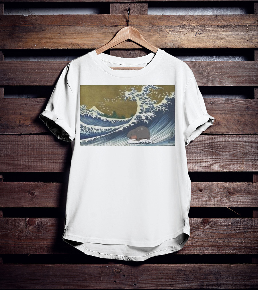 Moo Deng Surfing The Great Wave Off Kanagawa Hybrid T-Shirt