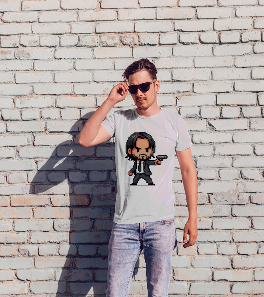 Pixel Chibi John Wick With Gun T-Shirt