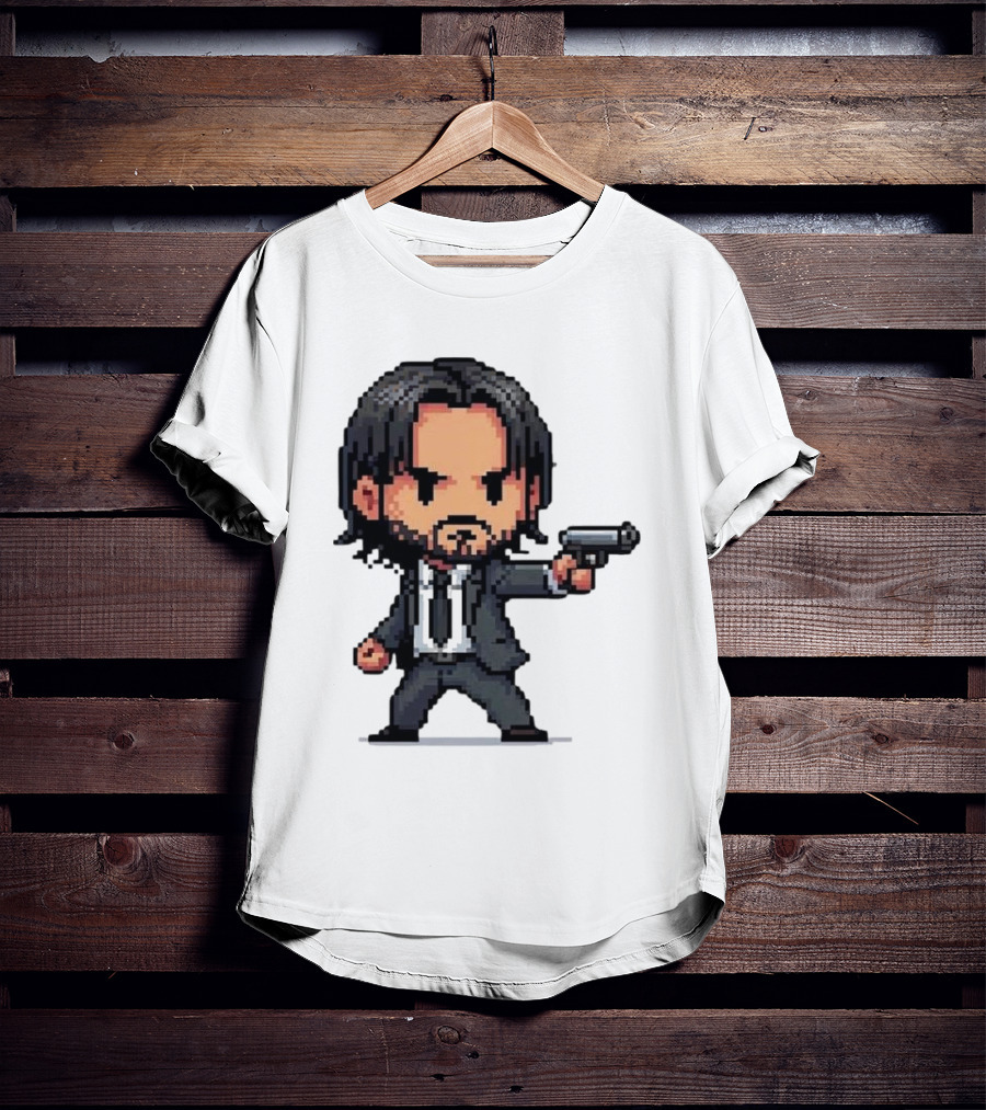 Pixel Chibi John Wick With Gun T-Shirt