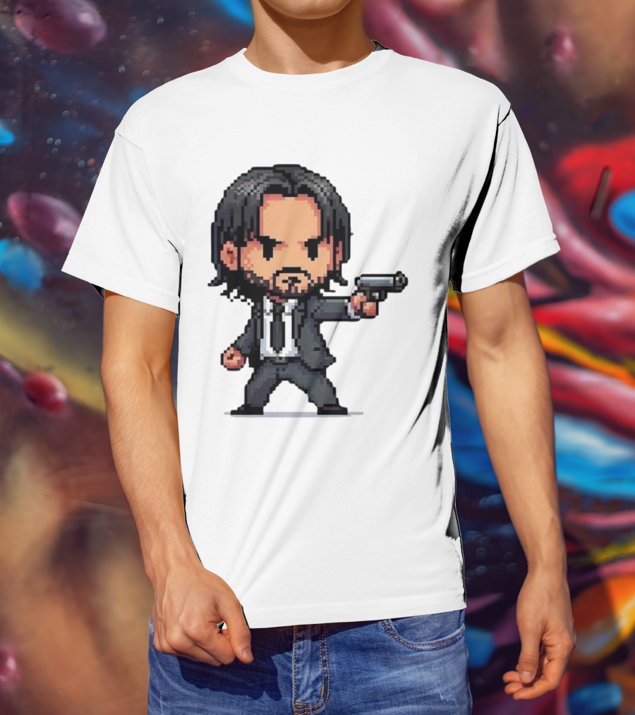 Pixel Chibi John Wick With Gun T-Shirt
