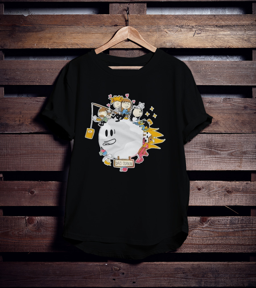 Daj Odber Cartoon Characters Around Smiling Moon With Expressions And Accessories T-Shirt