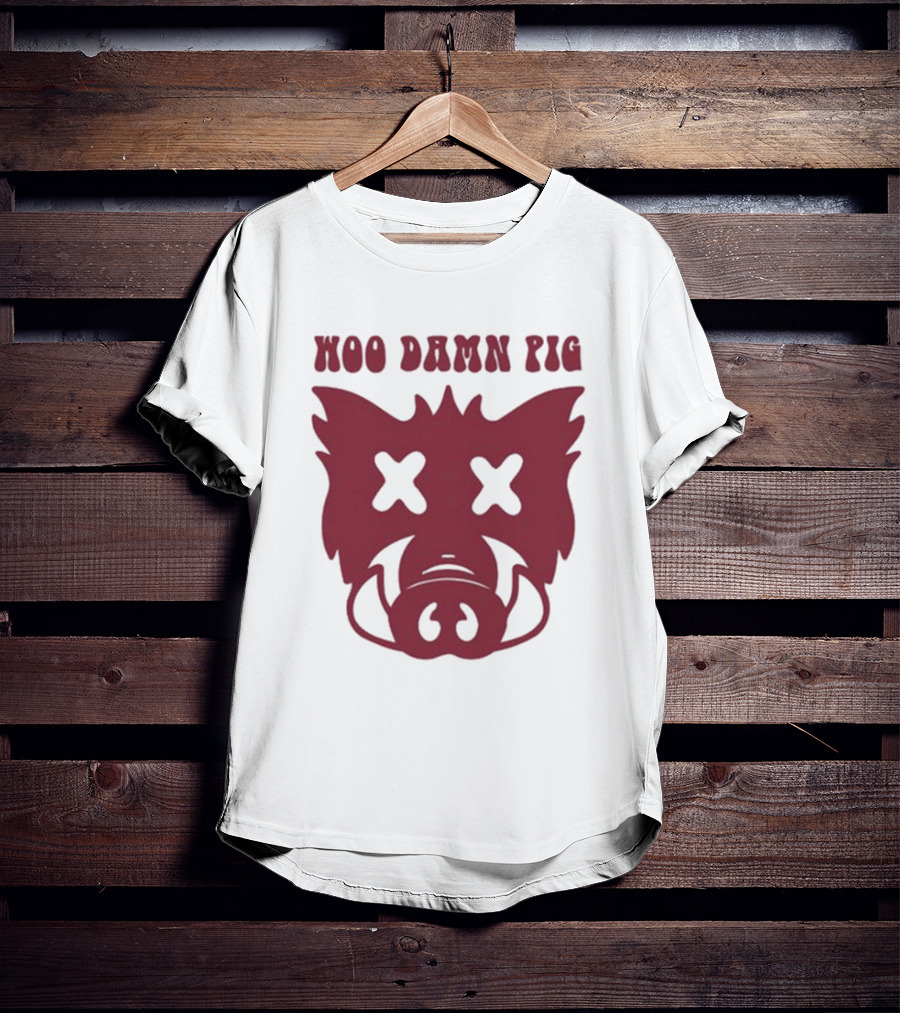 Woo Damn Pig Razorback Silhouette With X Eyes T-Shirt
