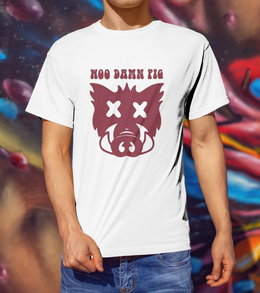Woo Damn Pig Razorback Silhouette With X Eyes T-Shirt