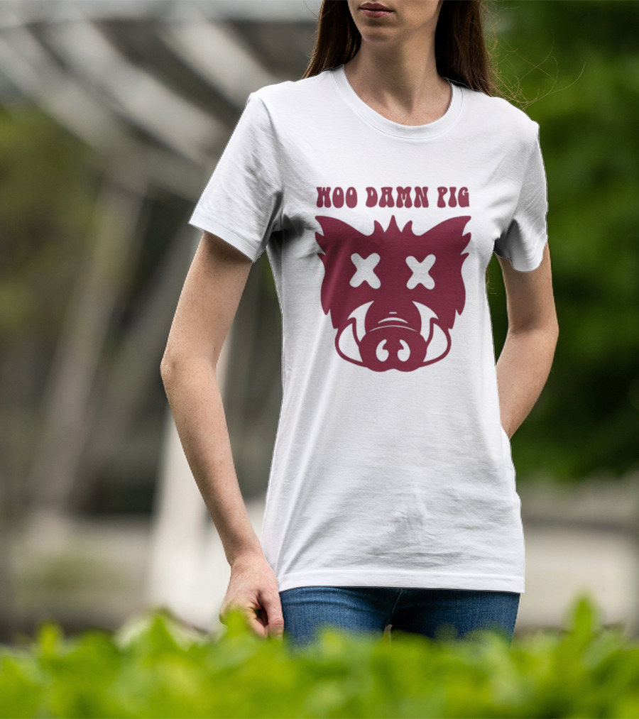 Woo Damn Pig Razorback Silhouette With X Eyes T-Shirt