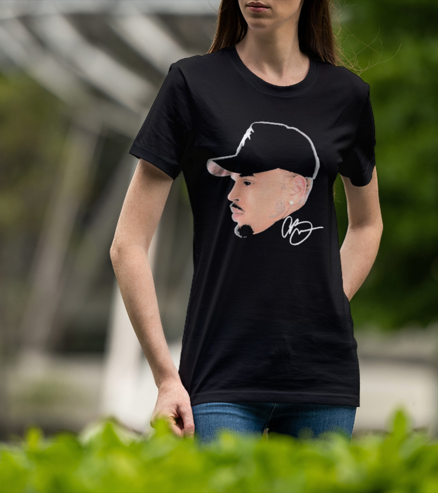 20 Years Of Chris Brown Big Head Signature Cap Profile T-Shirt