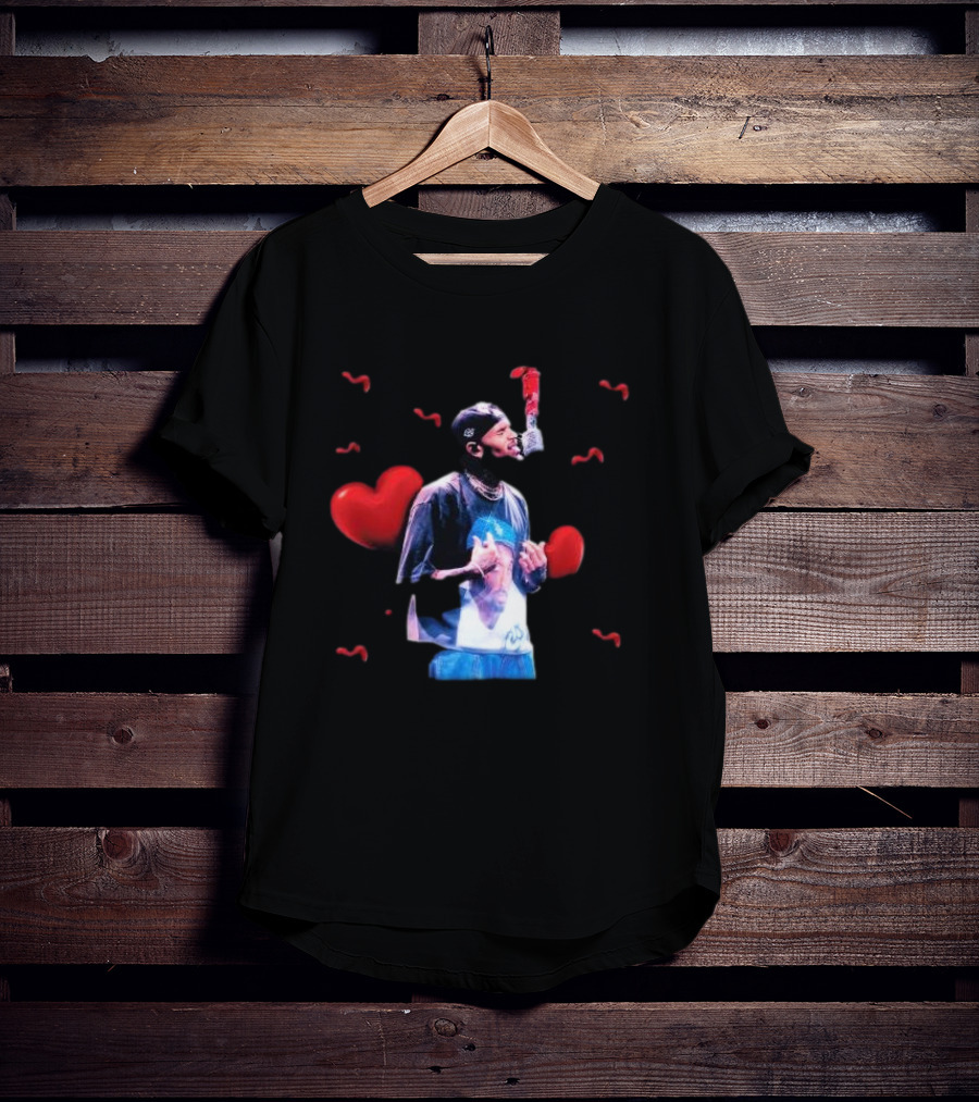 Chris Brown Microphone Performance With Hearts T-Shirt