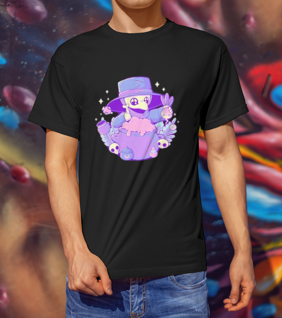 Cute Kawaii Plague Doctor With Potion Cauldron And Skulls T-Shirt