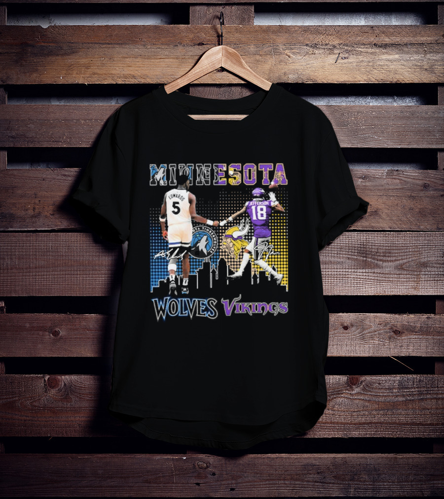 Minnesota Timberwolves Vikings Edwards Jefferson Collaboration T-Shirt