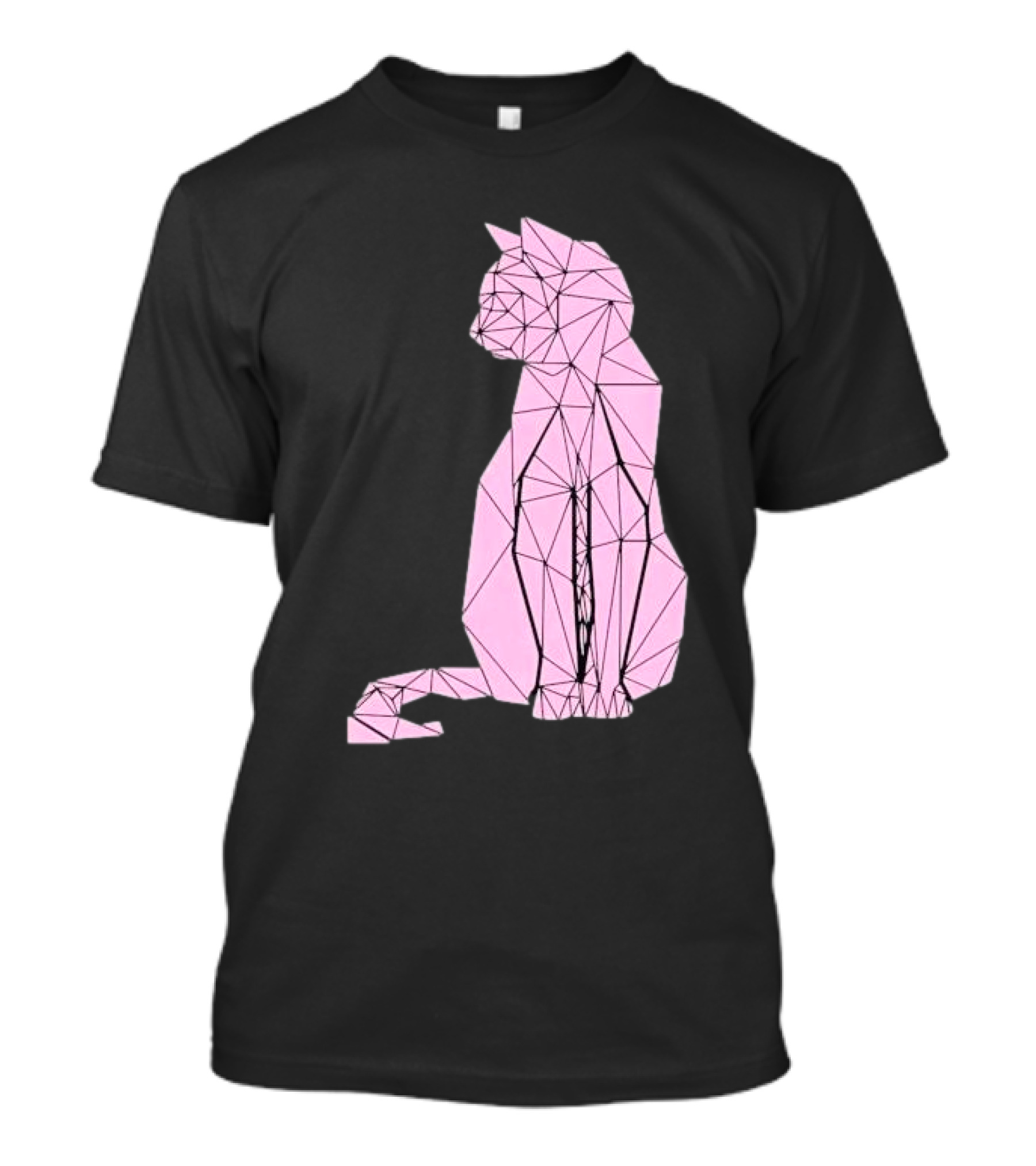 Geometric Cat Feline Pet Lover Minimalist Pink Line T-Shirt