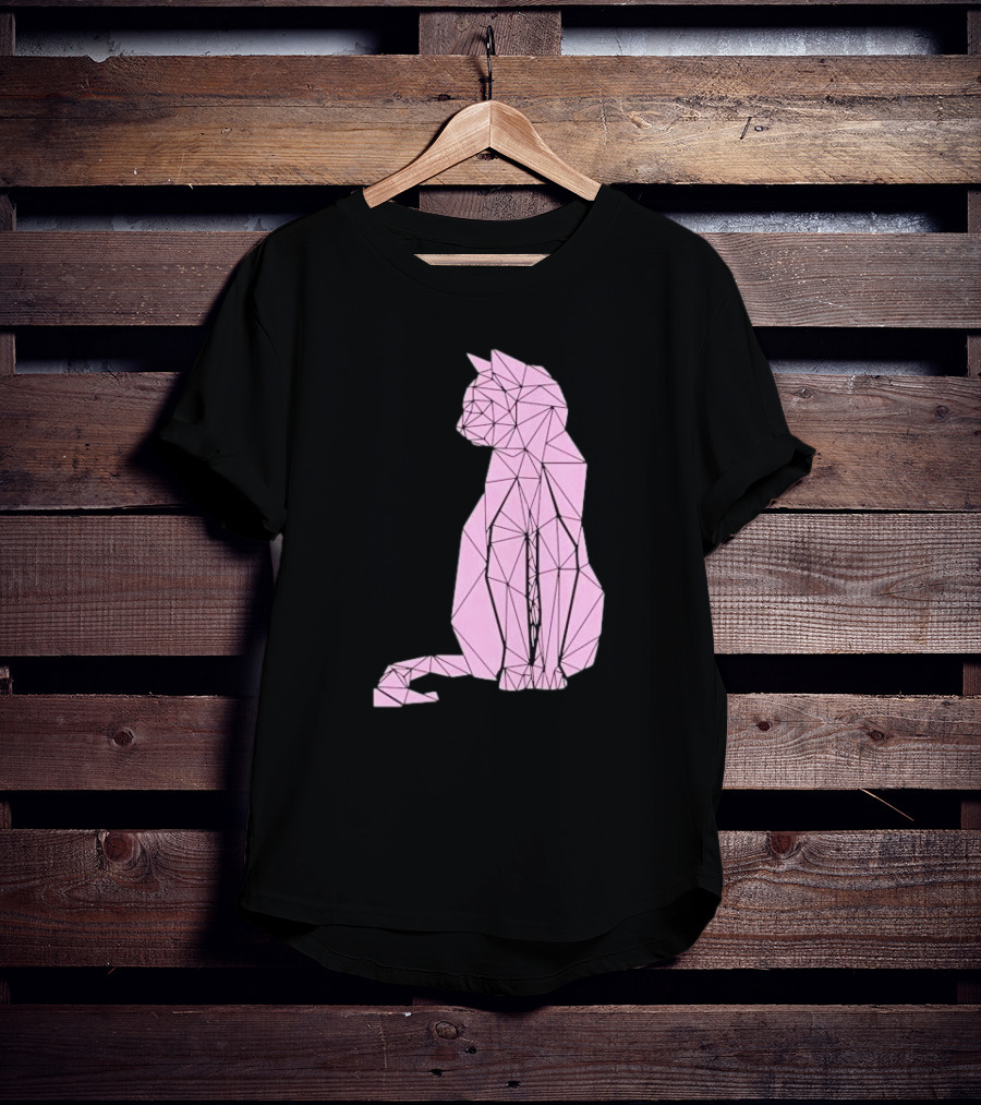 Geometric Cat Feline Pet Lover Minimalist Pink Line T-Shirt