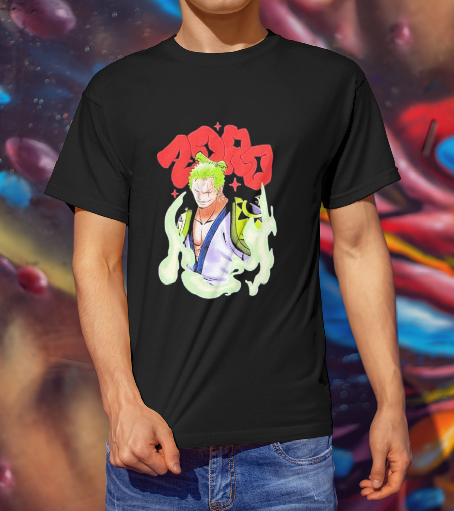 One Piece Zoro Japan Animation Airbrush Style Manga Character T-Shirt